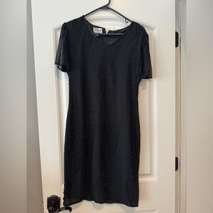 Vintage Black Beaded Short Sleeve Dress